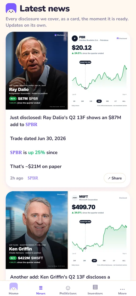 The Disclosed news feed: every disclosure as a card